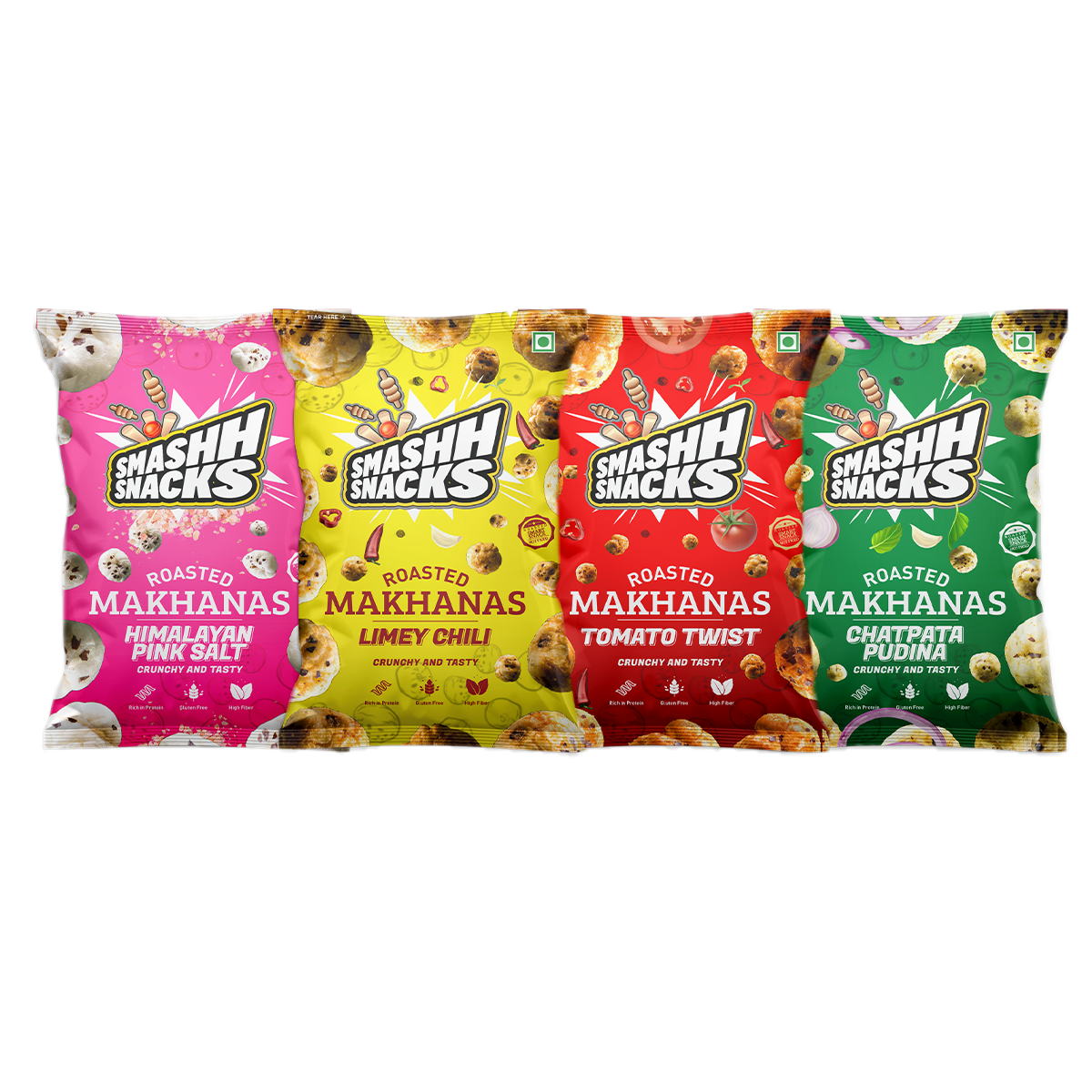 Makhana 4 Variants x 2 Combo- Pack of 8 (20g x 8=160g)