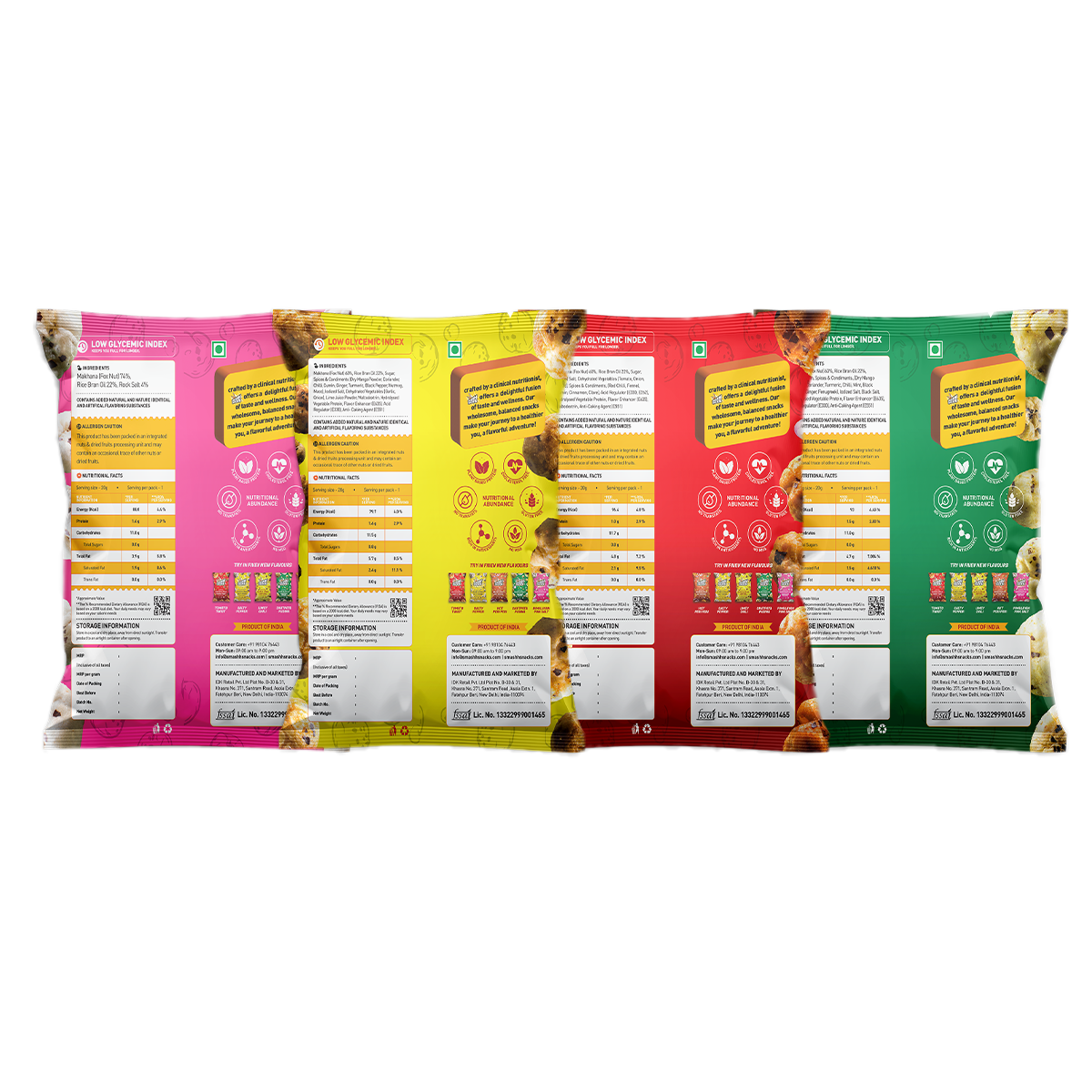 Makhana 4 Variants x 2 Combo- Pack of 8 (20g x 8=160g)