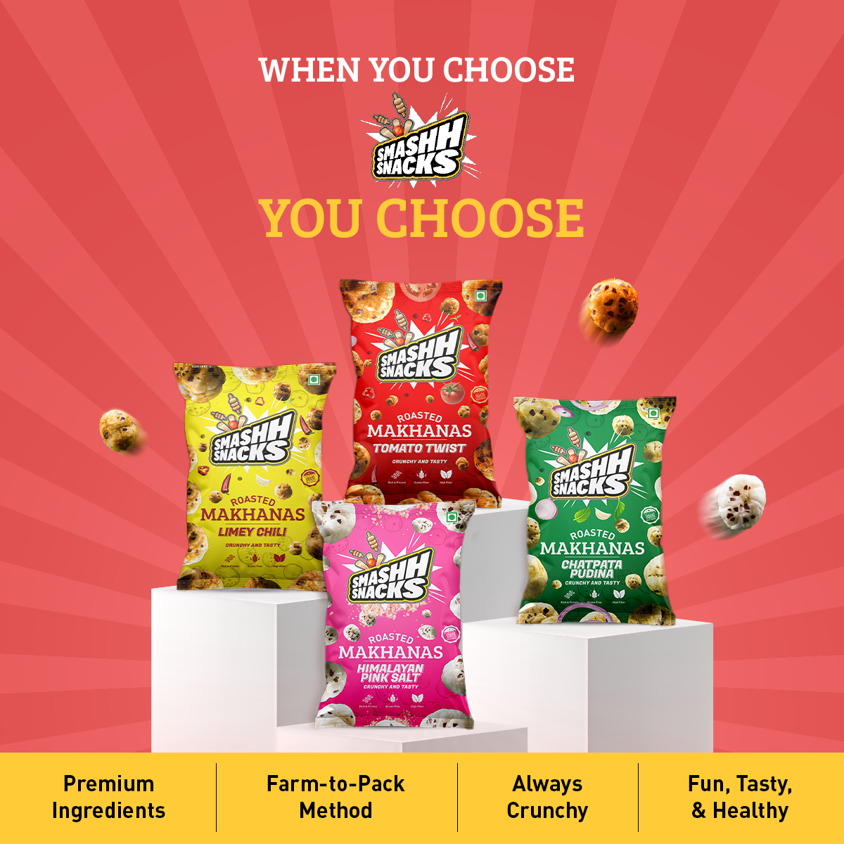 Makhana 4 Variants x 2 Combo- Pack of 8 (20g x 8=160g)