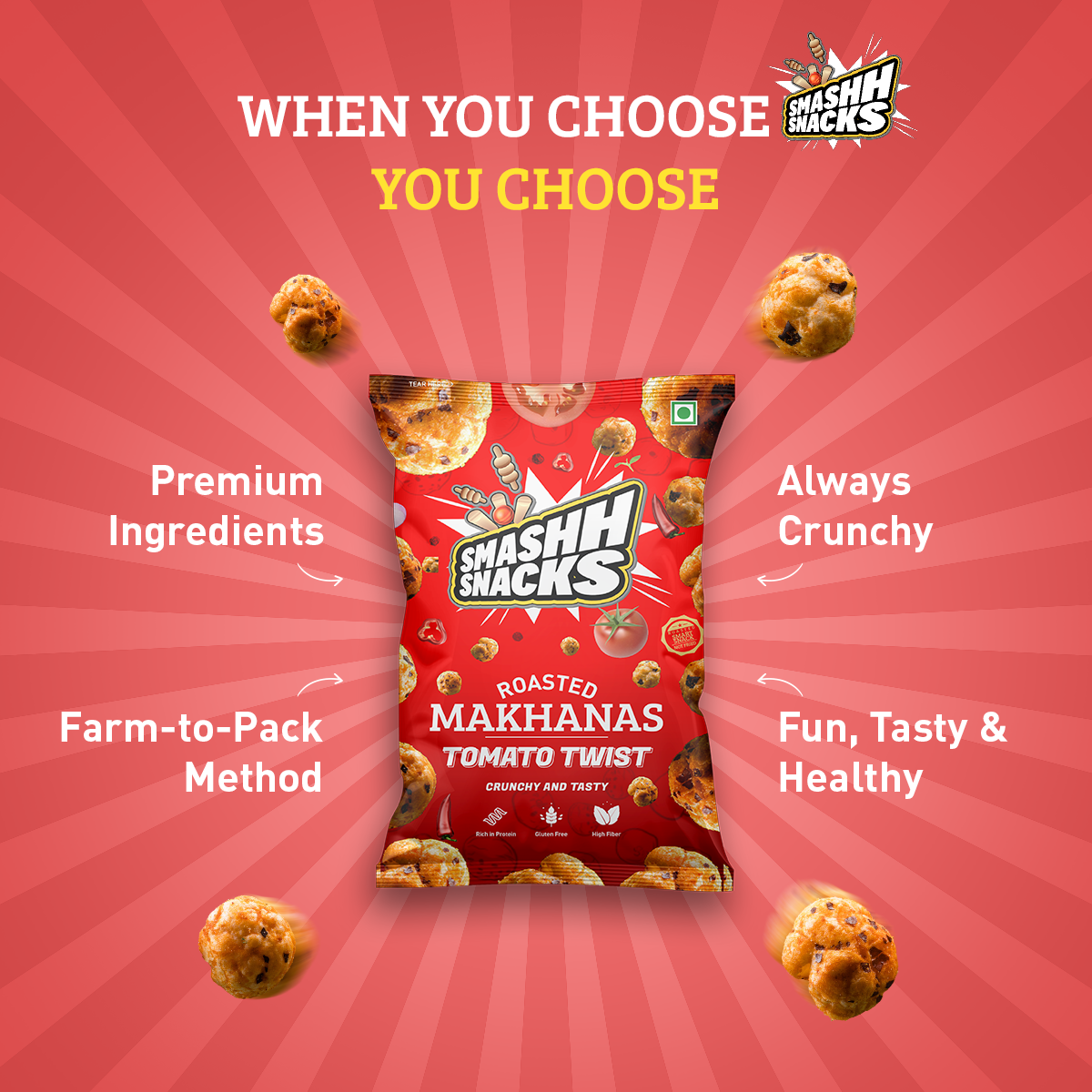 Tomato Twist Makhana - Pack of 6 (20g x 6=120g)
