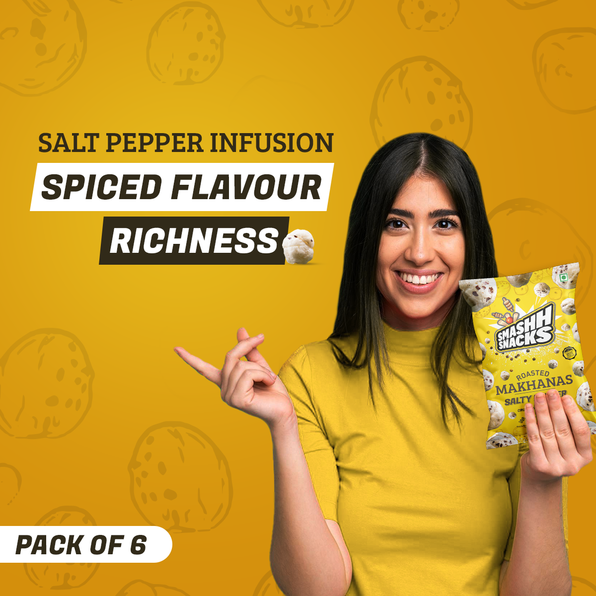 Salty Pepper Makhana- Pack of 6 (20g x 6=120g)