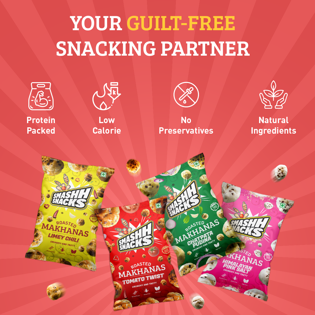 Makhana 4 Variants x 2 Combo- Pack of 8 (20g x 8=160g)