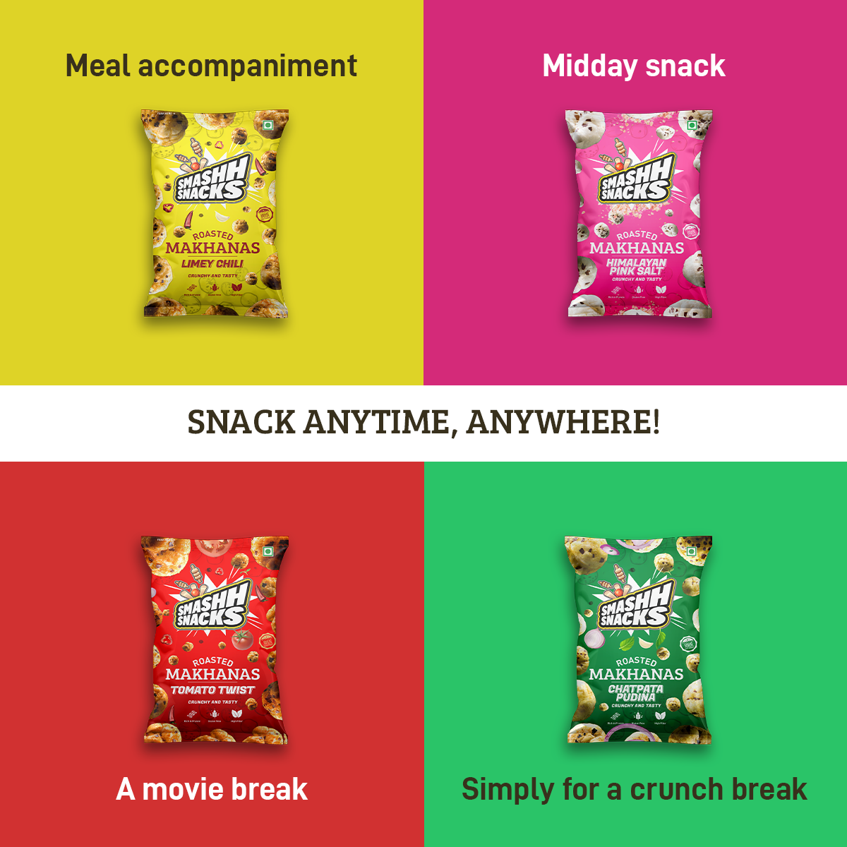 Makhana 4 Variants x 2 Combo- Pack of 8 (20g x 8=160g)