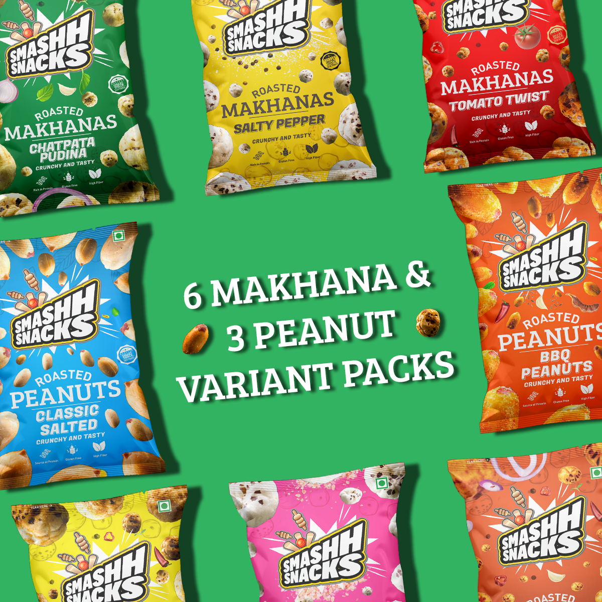 Makhana & Peanuts Combo-Pack of 9 (26gx6+140gx3=576g)