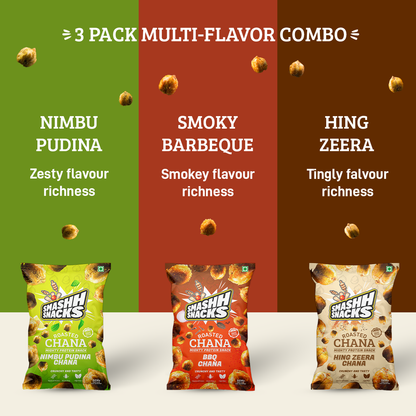 Roasted Chana 3 Pack Multi-Flavor Combo- (140g x 3=420g)